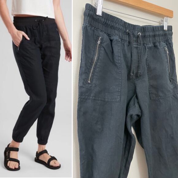 Athleta 100% Linen Minimalist Athleisure Capsule Cabo‎ Joggers Washed Black 6
